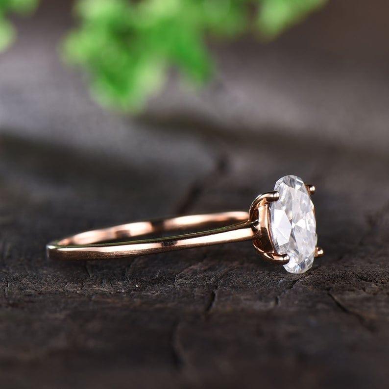 1.25CT Oval Cut Rose Gold Solitaire Plain Band Moissanite Engagement Ring - JBR Jeweler