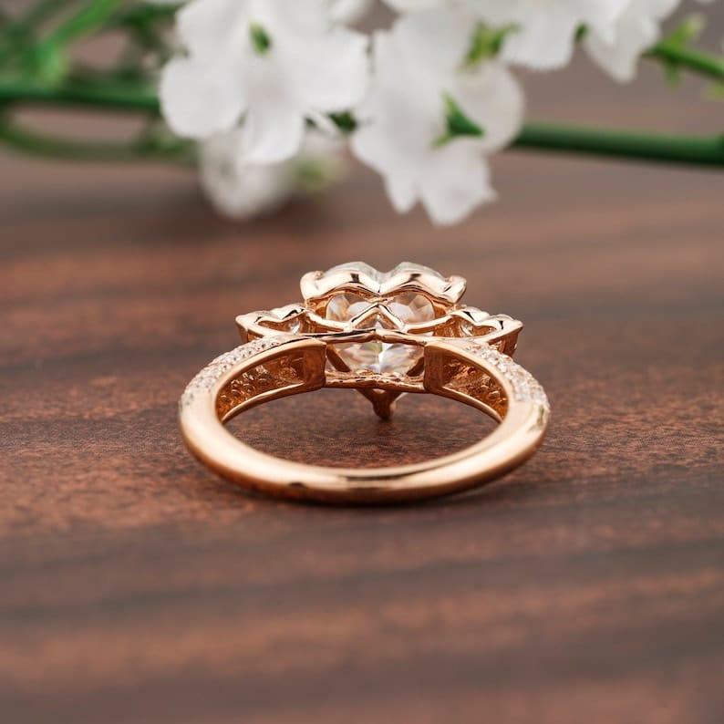 1.40TCW Heart Cut Three Stone Cluster Moissanite Engagement Ring - JBR Jeweler