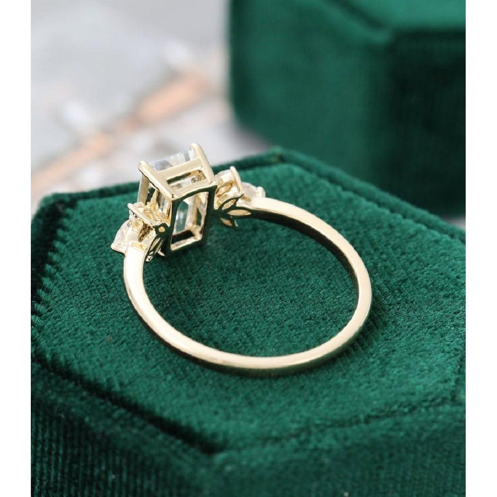 1.5 CT Emerald Vintage Yellow Gold Unique Moissanite Engagement Ring - JBR Jeweler