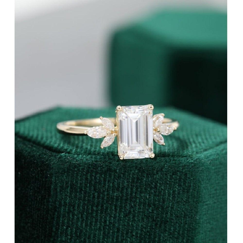 1.5 CT Emerald Vintage Yellow Gold Unique Moissanite Engagement Ring - JBR Jeweler
