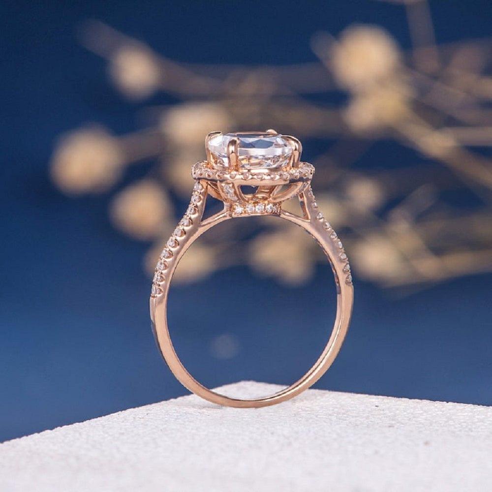 1.5 CT Rose Gold Round Colorless Moissanite Halo Engagement Ring - JBR Jeweler