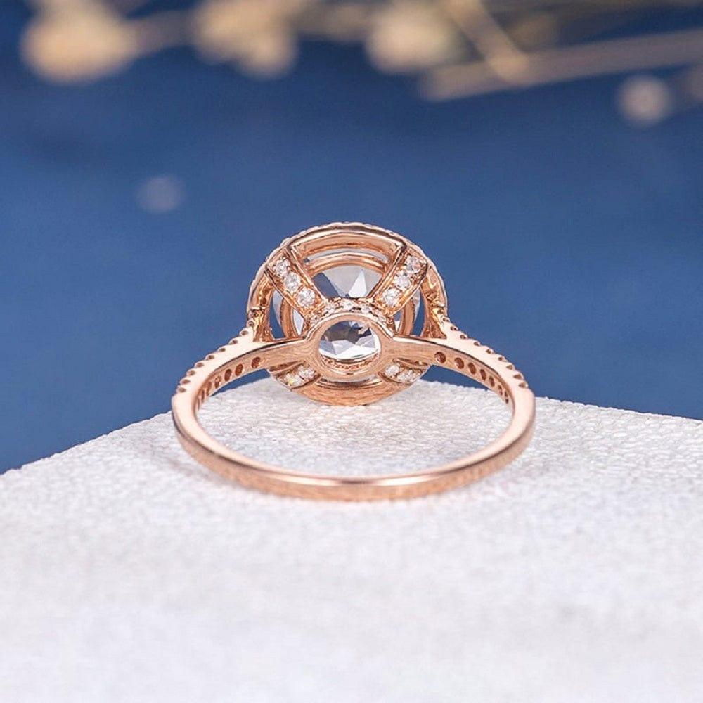 1.5 CT Rose Gold Round Colorless Moissanite Halo Engagement Ring - JBR Jeweler