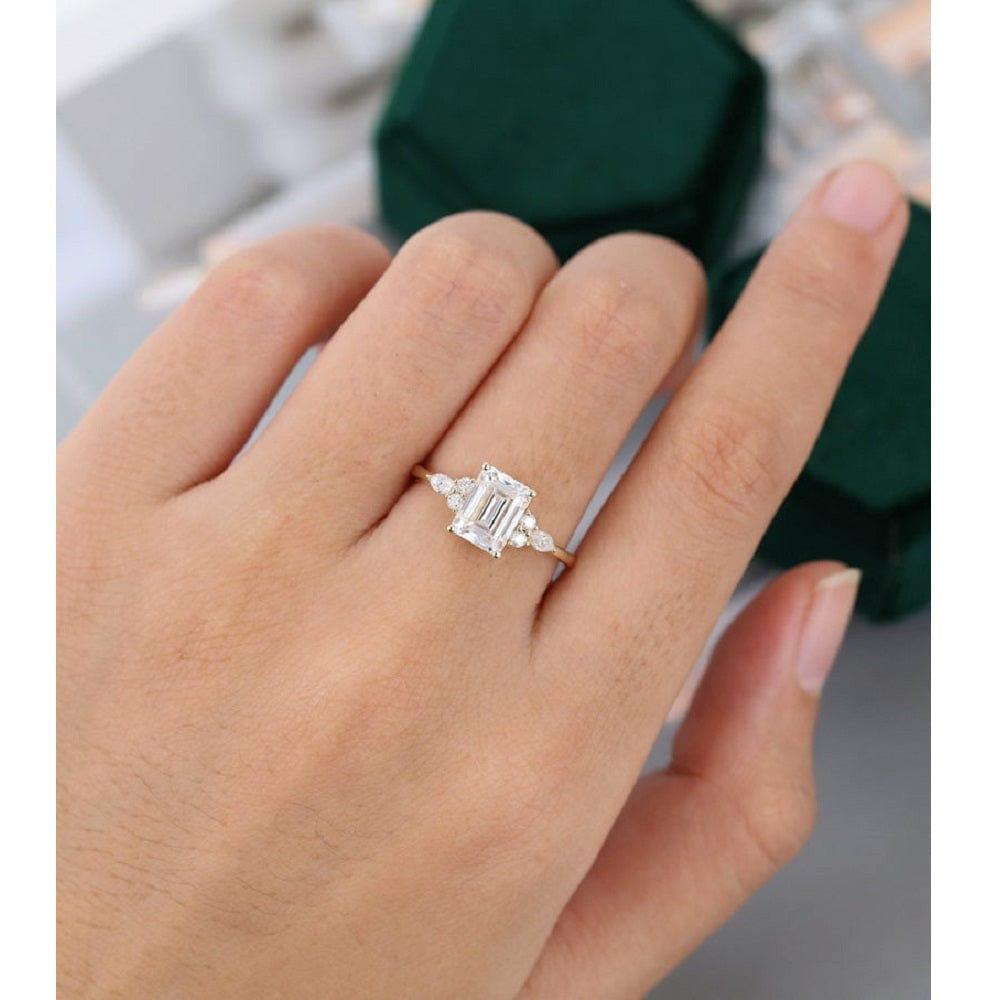 1.50 CT Emerald Cut Yellow Gold Moissanite Engagement Ring Solitaire Ring - JBR Jeweler