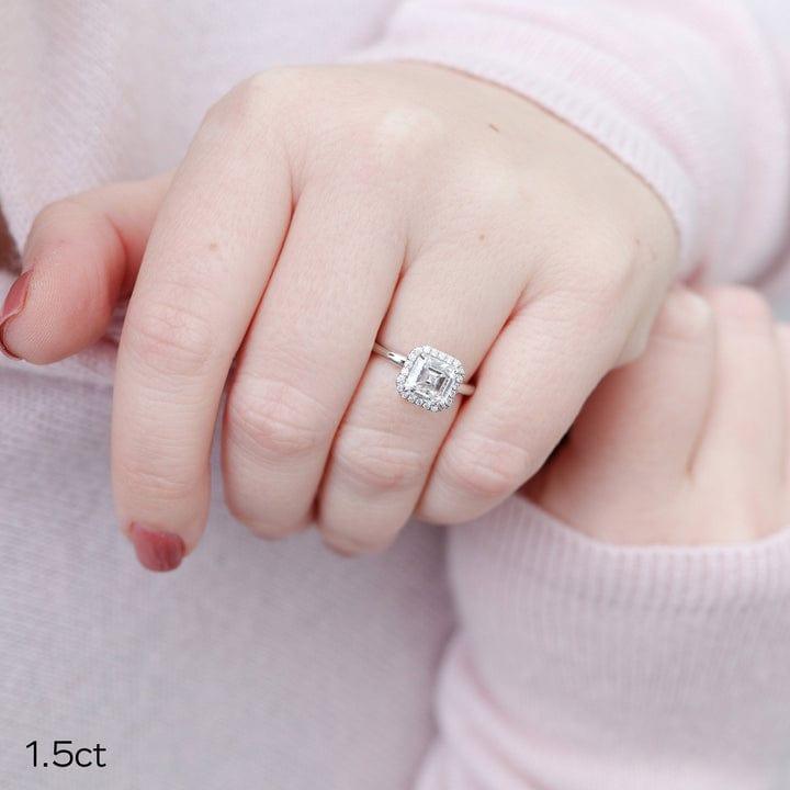 1.50Ct Asscher Cut Lab Grown-CVD Diamond Halo Engagement Ring - JBR Jeweler
