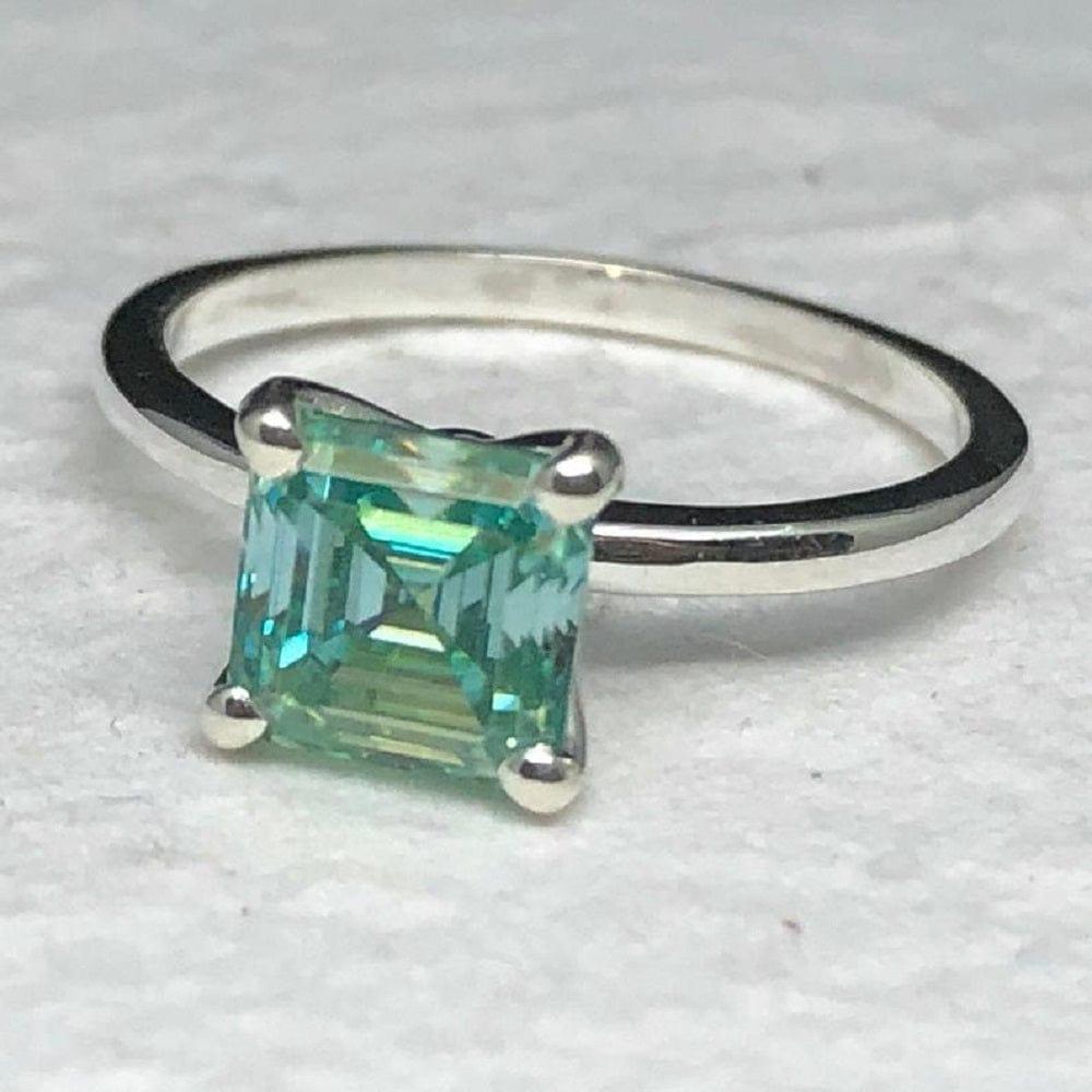 1.50CT Classic Asscher Cut Blue Green Moissanite Engagement ring In White Gold - JBR Jeweler