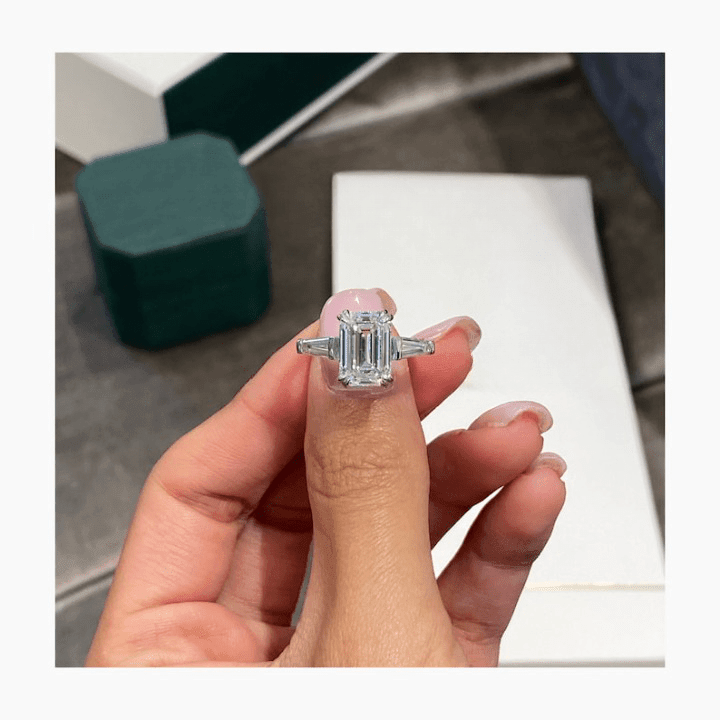 1.50Ct Emerald Cut Lab Grown Tapered Baguette Side Stone Engagement Ring - JBR Jeweler