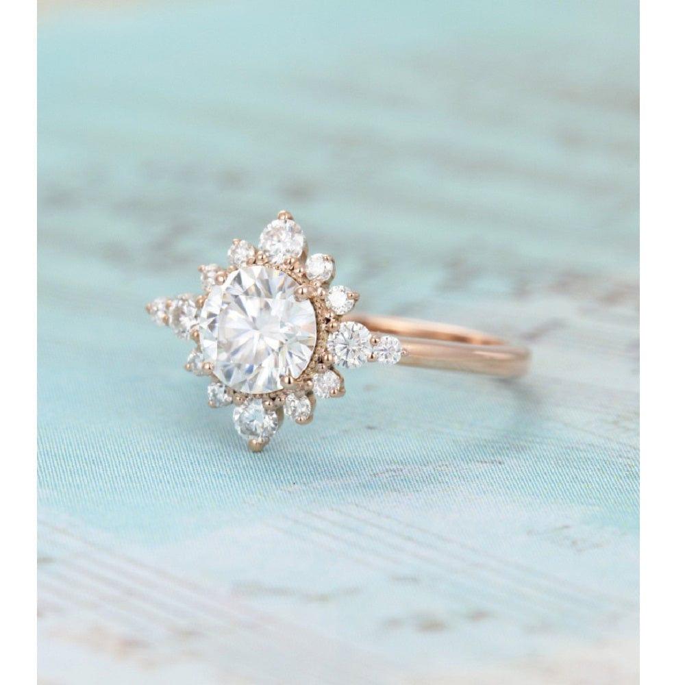 1.50CT Halo Rose Gold flower Unique Cluster wedding Bridal Promise Round Cut Moissanite Engagement ring - JBR Jeweler