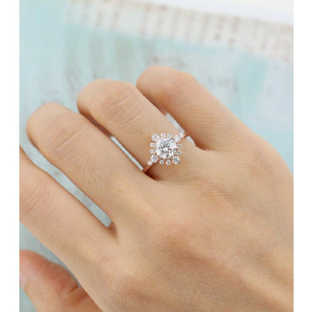 1.50CT Halo Rose Gold flower Unique Cluster wedding Bridal Promise Round Cut Moissanite Engagement ring - JBR Jeweler