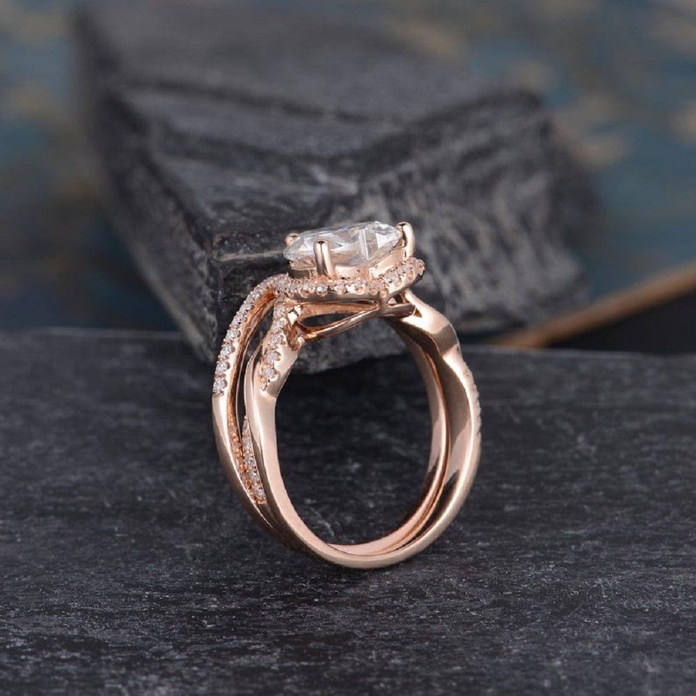 1.50CT Heart Cut Rose Gold Halo Diamond Infinity Wedding Moissanite Engagement Ring Set - JBR Jeweler