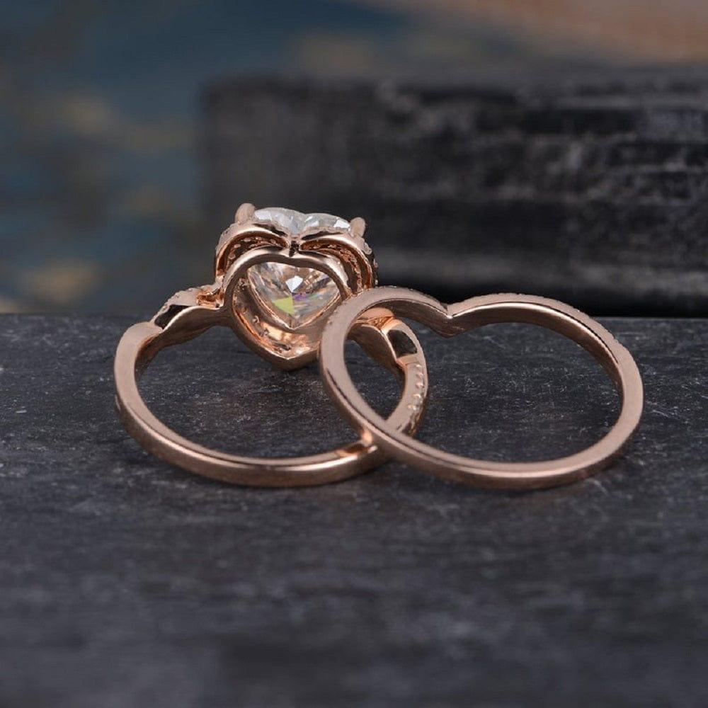 1.50CT Heart Cut Rose Gold Halo Diamond Infinity Wedding Moissanite Engagement Ring Set - JBR Jeweler