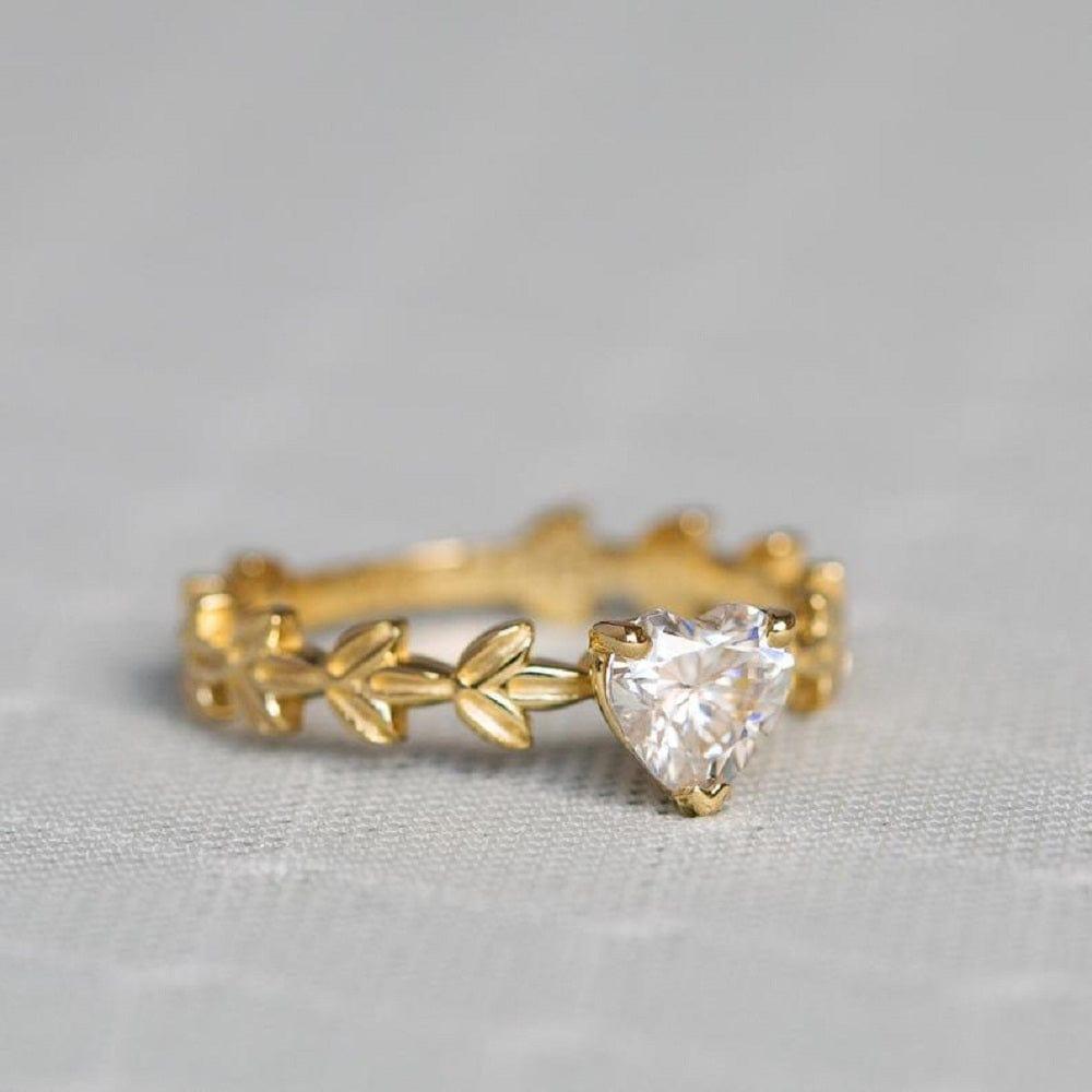 1.50Ct Heart Cut Unique Gold Leaves Bridal Floral Moissanite Wedding Engagement Ring - JBR Jeweler