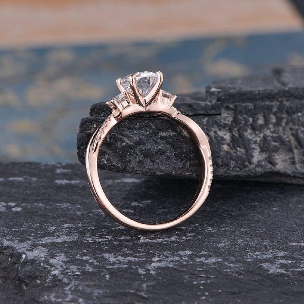 1.50CT Oval Cut Rose Gold Three Stone Twist Diamond Half Eternity Moissanite Engagement Ring - JBR Jeweler