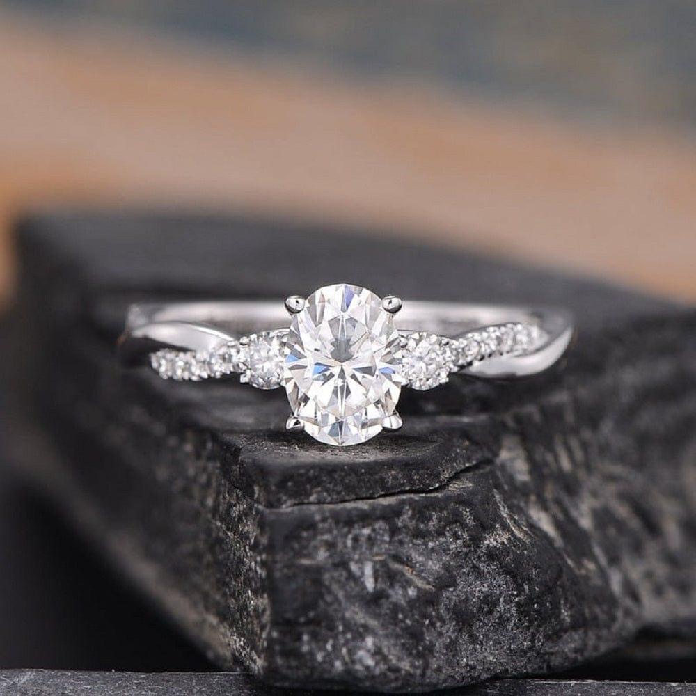 1.50CT Oval Cut Rose Gold Three Stone Twist Diamond Half Eternity Moissanite Engagement Ring - JBR Jeweler