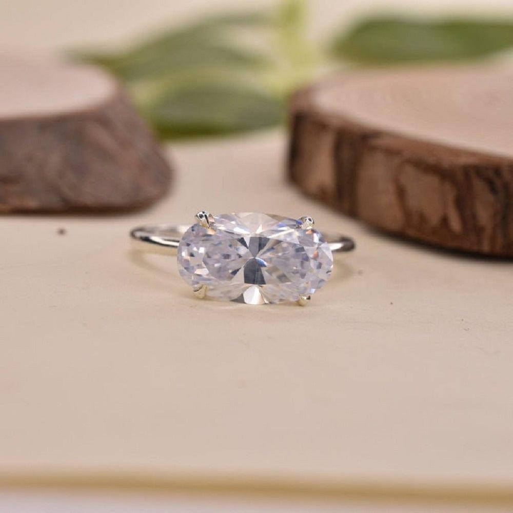 1.50CT Oval Cut White Gold East West Solitaire Moisanite Engagement Ring Gift - JBR Jeweler