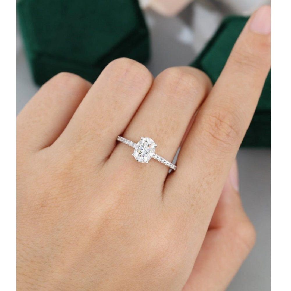 1.50CT Oval Half Eternity White Gold Wedding Moissanite Engagement Ring - JBR Jeweler