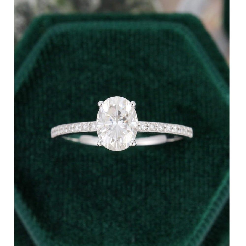 1.50CT Oval Half Eternity White Gold Wedding Moissanite Engagement Ring - JBR Jeweler