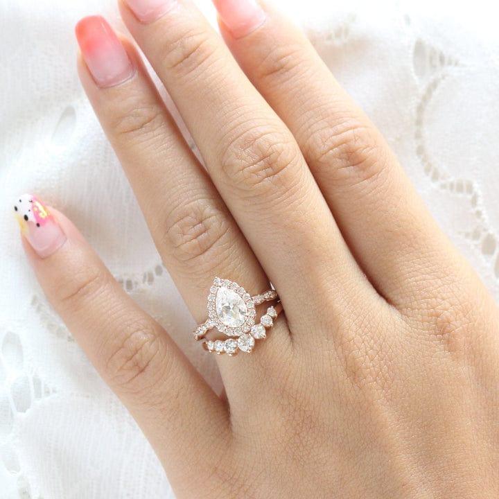 1.50CT Pear Cut Lab-Grown Diamond Vintage Halo Bridal Set Ring (2Pcs) - JBR Jeweler