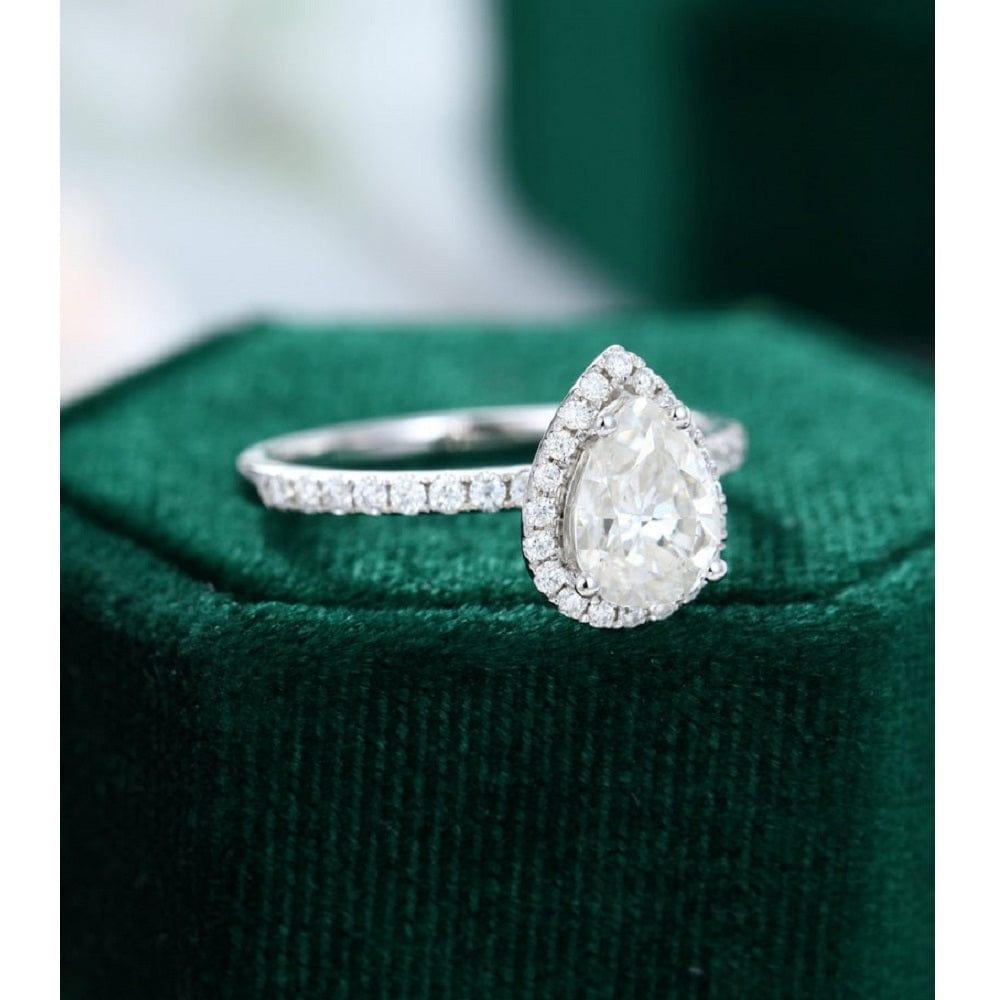 1.50CT Pear Cut White Gold Halo Set Half Eternity Moissanite engagement ring - JBR Jeweler