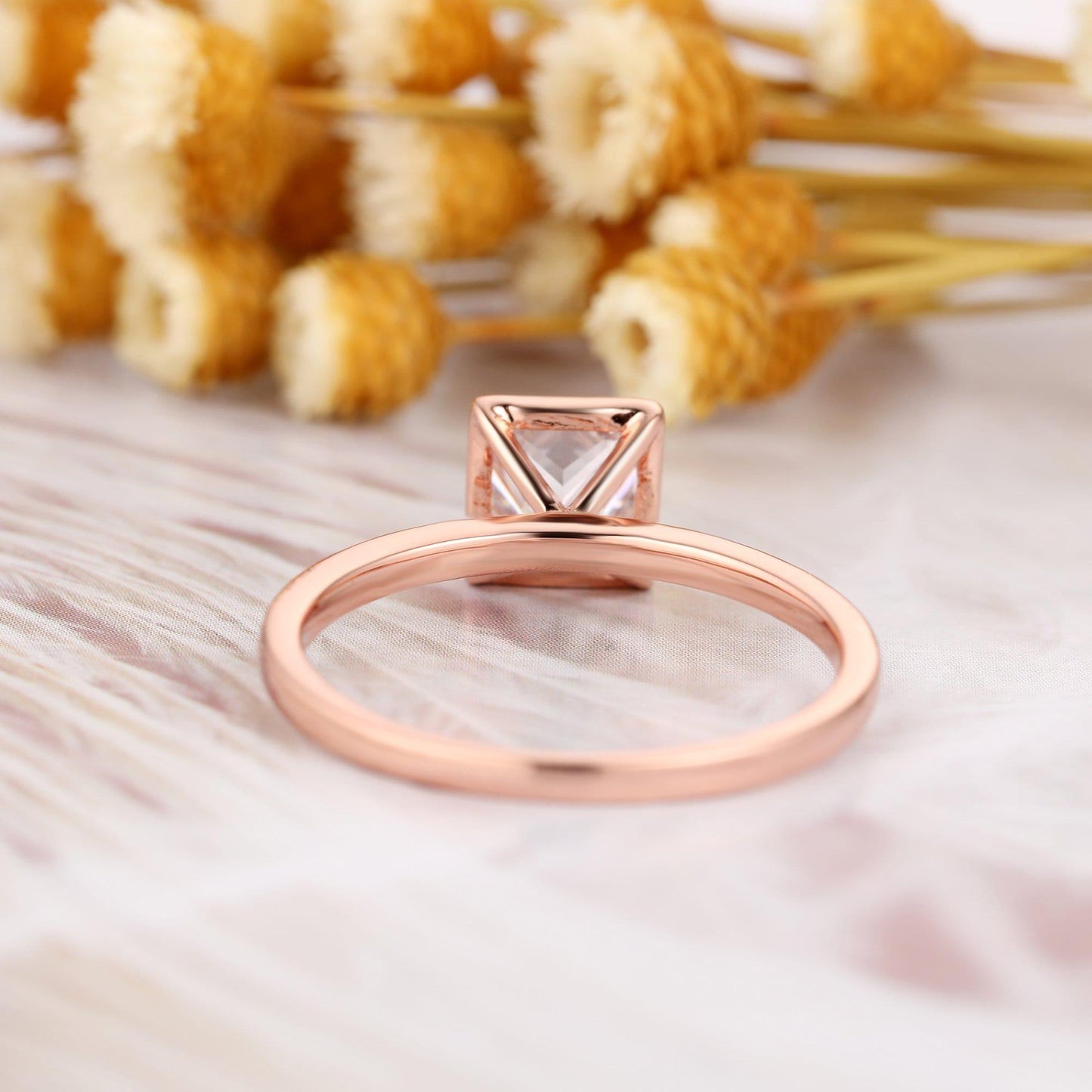 1.50CT Princess Cut Bezel Set 14K Rose Gold Solitaire Moissanite Engagement Ring - JBR Jeweler