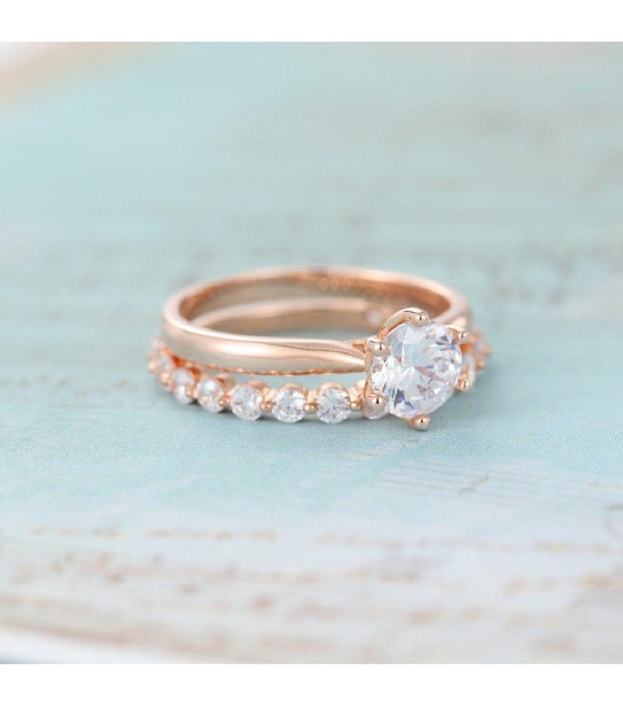 1.50CT Round Cut 2 PCS Rose gold Solitaire Bridal Anniversary Moissanite engagement ring - JBR Jeweler
