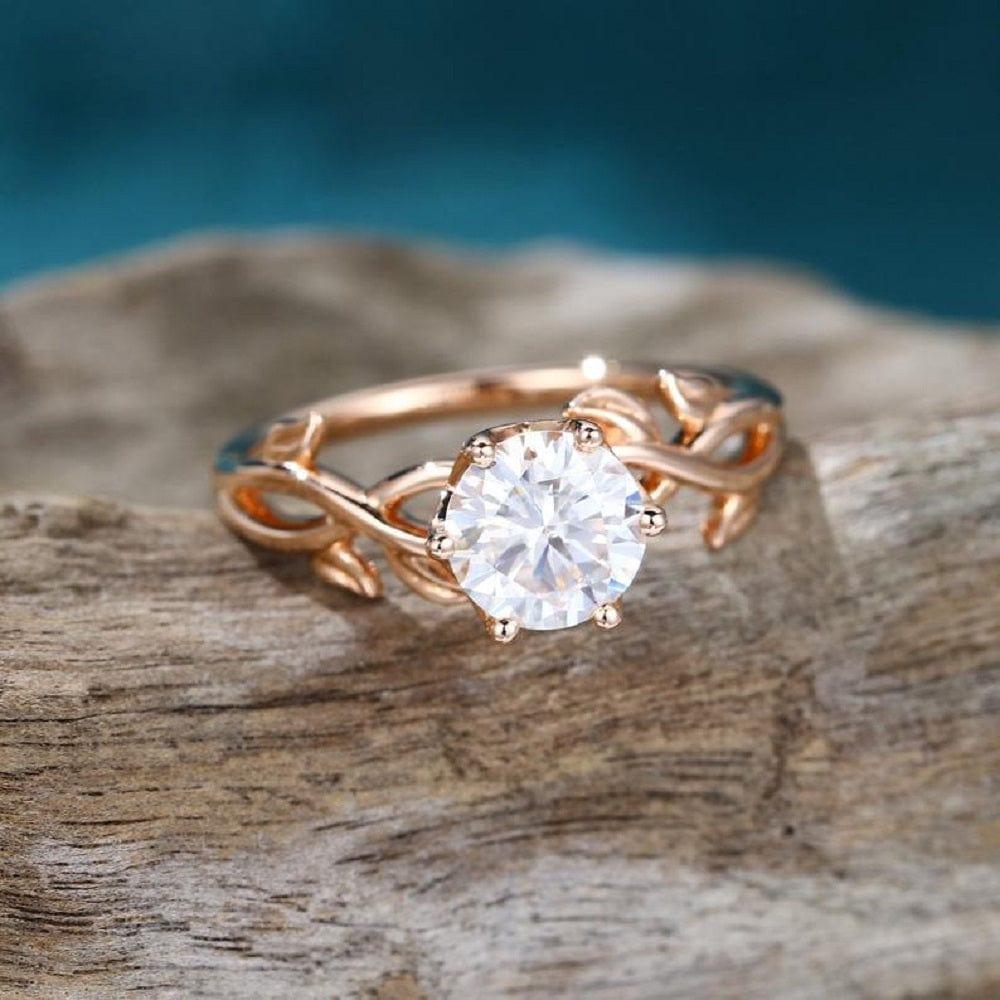 1.50CT Round Cut Solitaire Twig Leaf Rose gold Promise Moissanite Engagement Ring - JBR Jeweler