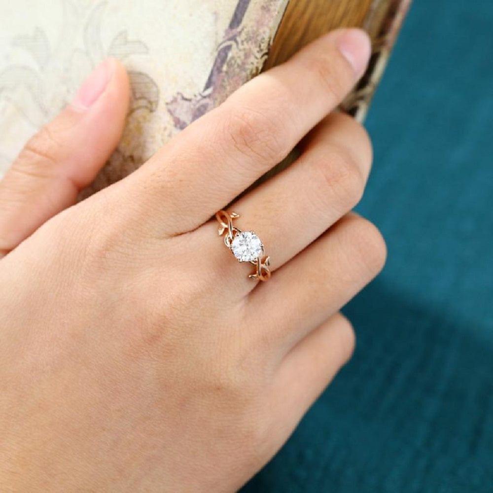 1.50CT Round Cut Solitaire Twig Leaf Rose gold Promise Moissanite Engagement Ring - JBR Jeweler