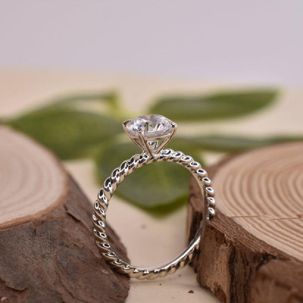 1.50CT Round diamond White Gold Dainty Beaded Solitaire Moissanite Engagement Ring - JBR Jeweler