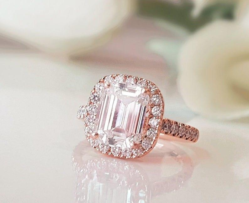 1.5CT Emerald Cut Halo Certified Lab-Grown Diamond Engagement Ring - JBR Jeweler