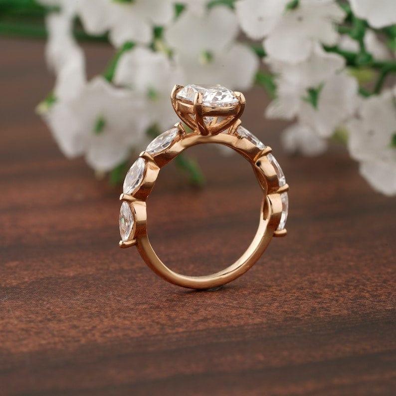 1.5CT Oval Diamond Cluster Marquise on Shank Moissanite Engagement Ring - JBR Jeweler