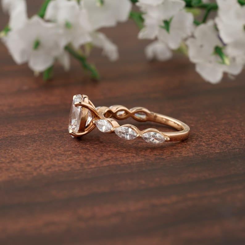 1.5CT Oval Diamond Cluster Marquise on Shank Moissanite Engagement Ring - JBR Jeweler