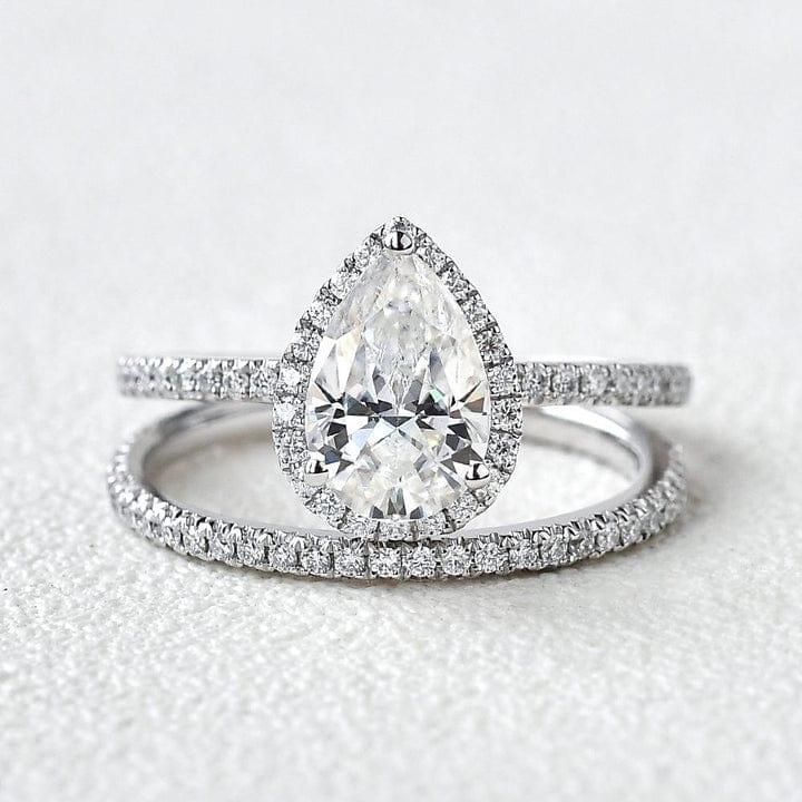 1.5CT Pear Cut Lab-Grown Diamond Halo Bridal Set Ring (2Pcs) - JBR Jeweler