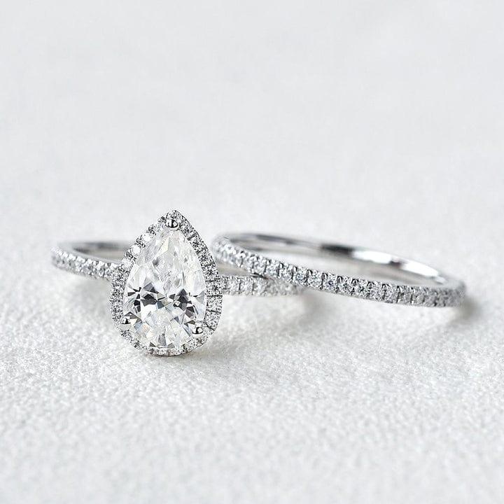1.5CT Pear Cut Lab-Grown Diamond Halo Bridal Set Ring (2Pcs) - JBR Jeweler