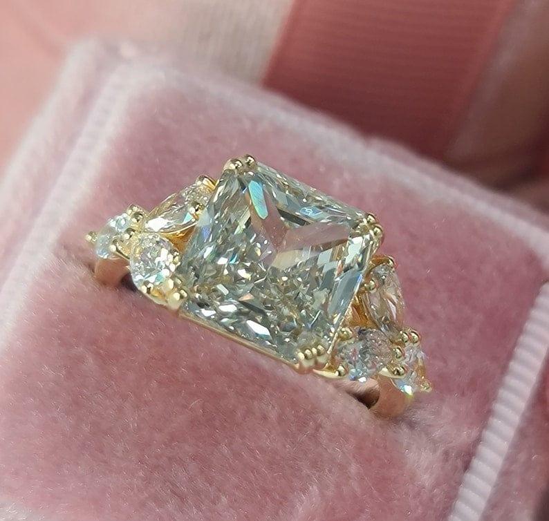 1.5CT Princess Cut Certified Lab-Grown Diamond Side Stone Pear Engagement Ring - JBR Jeweler