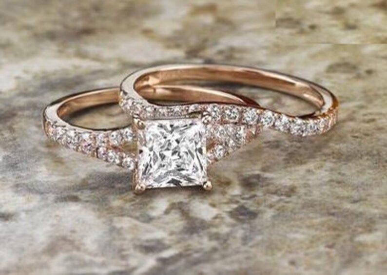 1.5Ct Princess Moissanite Diamond Engagement Bridal Set - JBR Jeweler