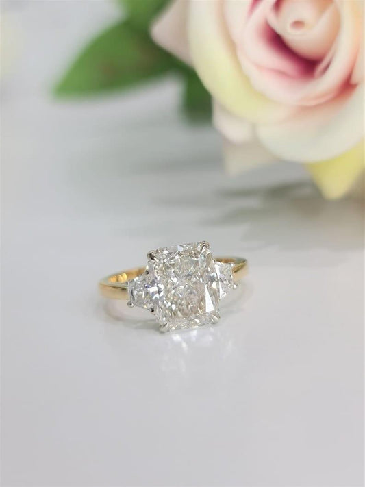 1.5CT Radiant Cut Certified Lab-Grown Diamond Side Stone Engagement Ring - JBR Jeweler