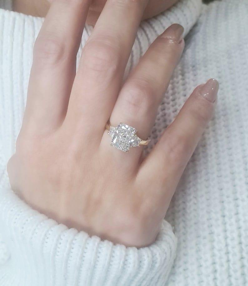 1.5CT Radiant Cut Certified Lab-Grown Diamond Side Stone Engagement Ring - JBR Jeweler