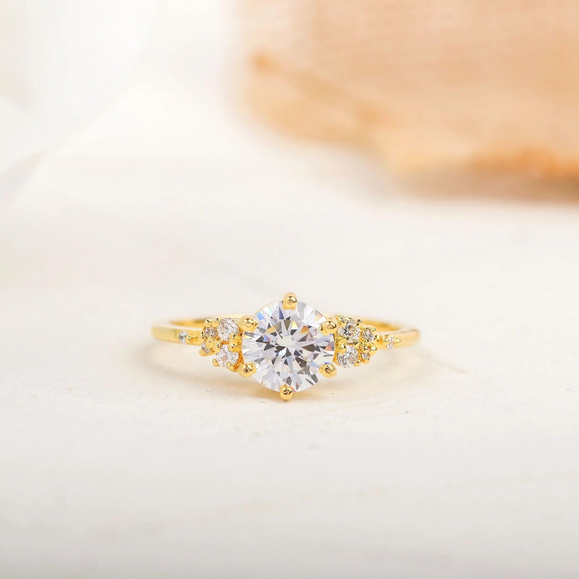 1.5CT Round Cut Lab-Grown Diamond Side Stone Engagement Ring - JBR Jeweler