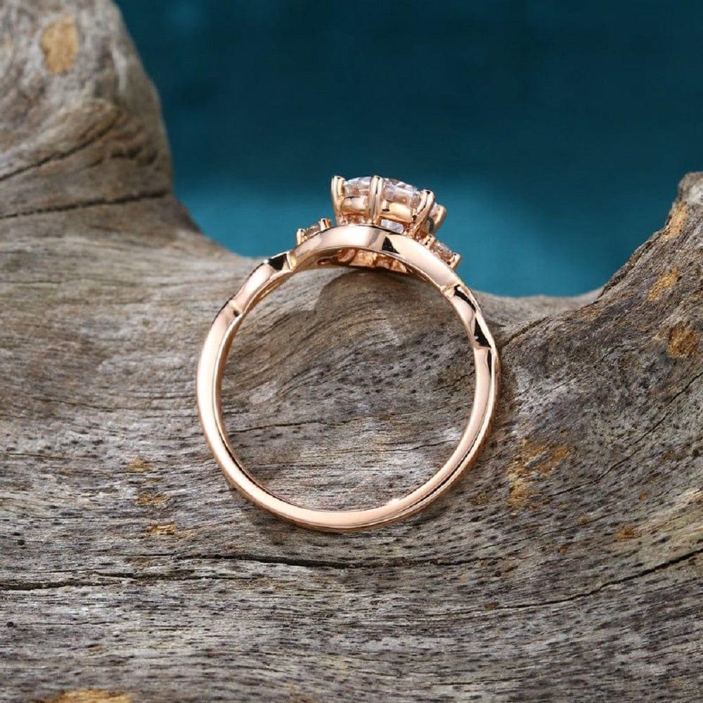 1.5CT Round Cut Rose Gold leaf Twig Floral Three Stone Moissanite Engagement Ring - JBR Jeweler