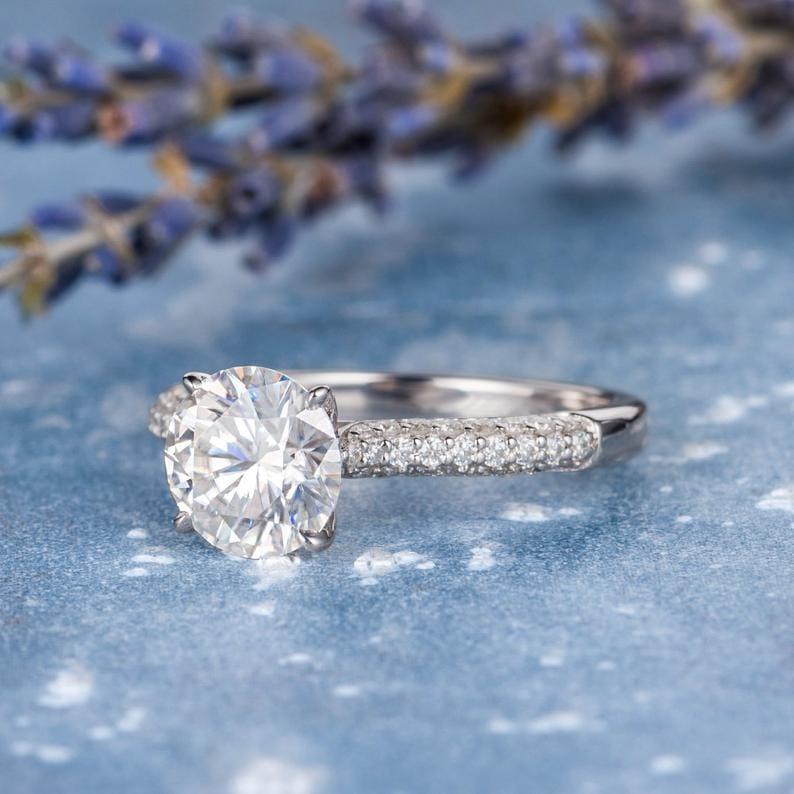 1.5CT Round Cut White Gold Bridal Wedding Solitaire Moissanite Engagement Ring - JBR Jeweler