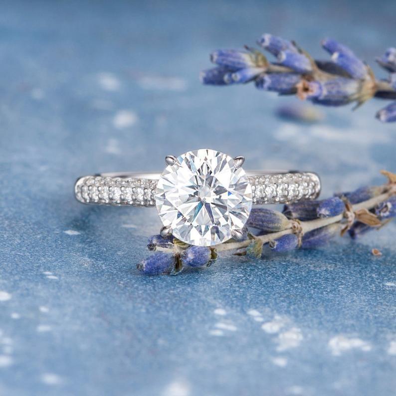 1.5CT Round Cut White Gold Bridal Wedding Solitaire Moissanite Engagement Ring - JBR Jeweler