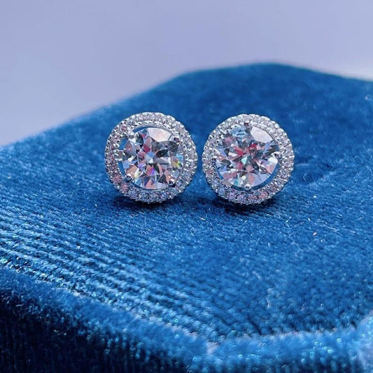 1.65 TCW Round Cut Lab Grown Diamond Halo Screw Back Earring - JBR Jeweler