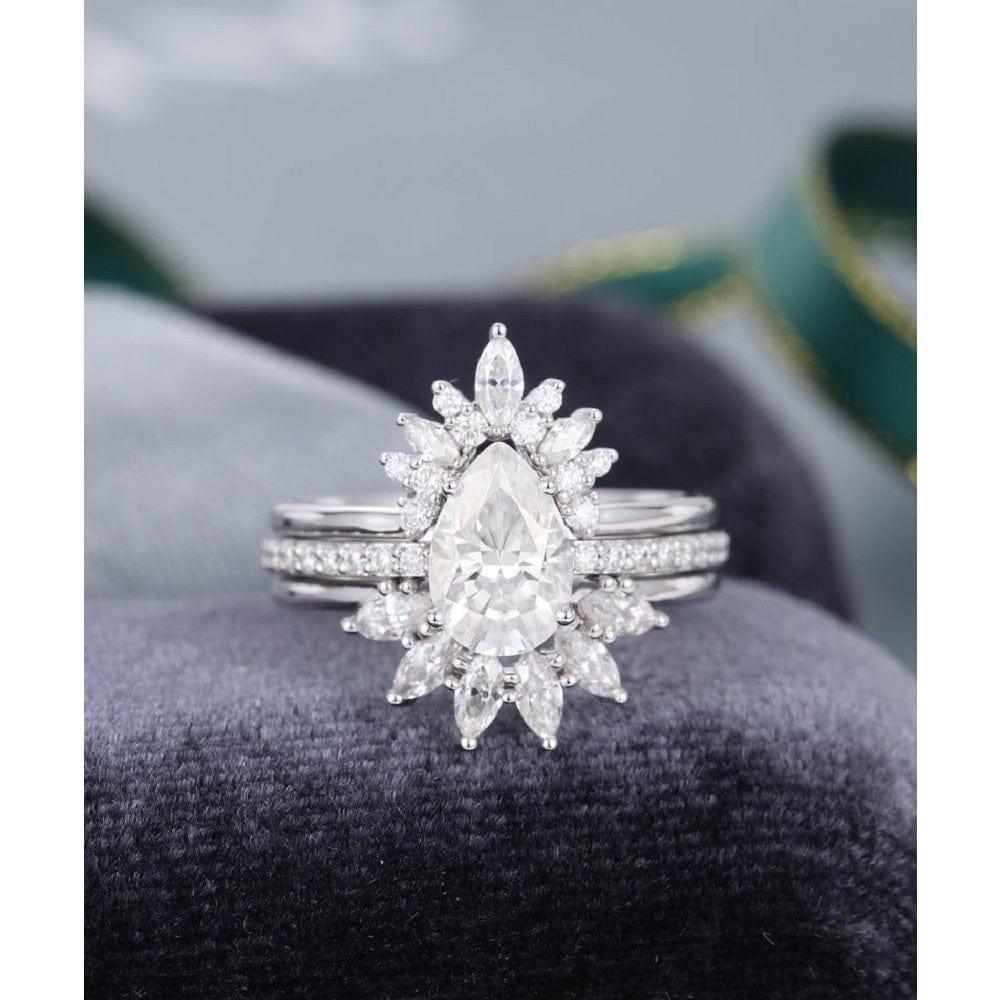 1.70CT Pear Shaped White Gold Marquise Moissanite Engagement Wedding Ring Set - JBR Jeweler