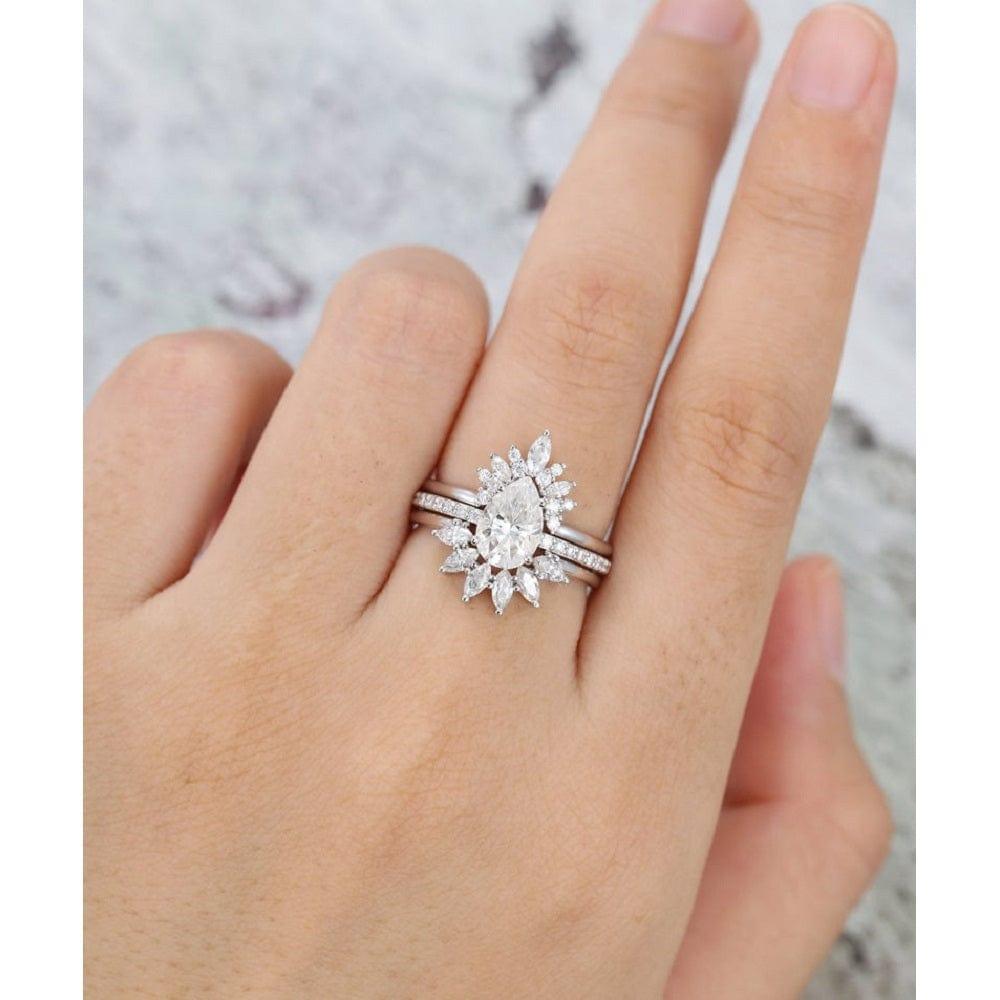 1.70CT Pear Shaped White Gold Marquise Moissanite Engagement Wedding Ring Set - JBR Jeweler