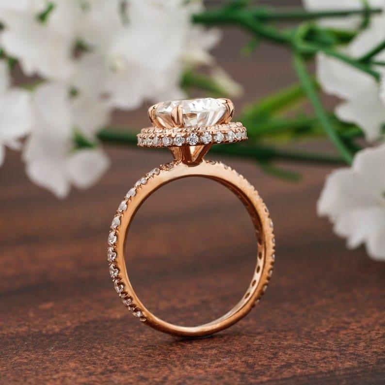 1.75 CT Pear Shaped Diamond Under Halo Moissanite Engagement Ring - JBR Jeweler