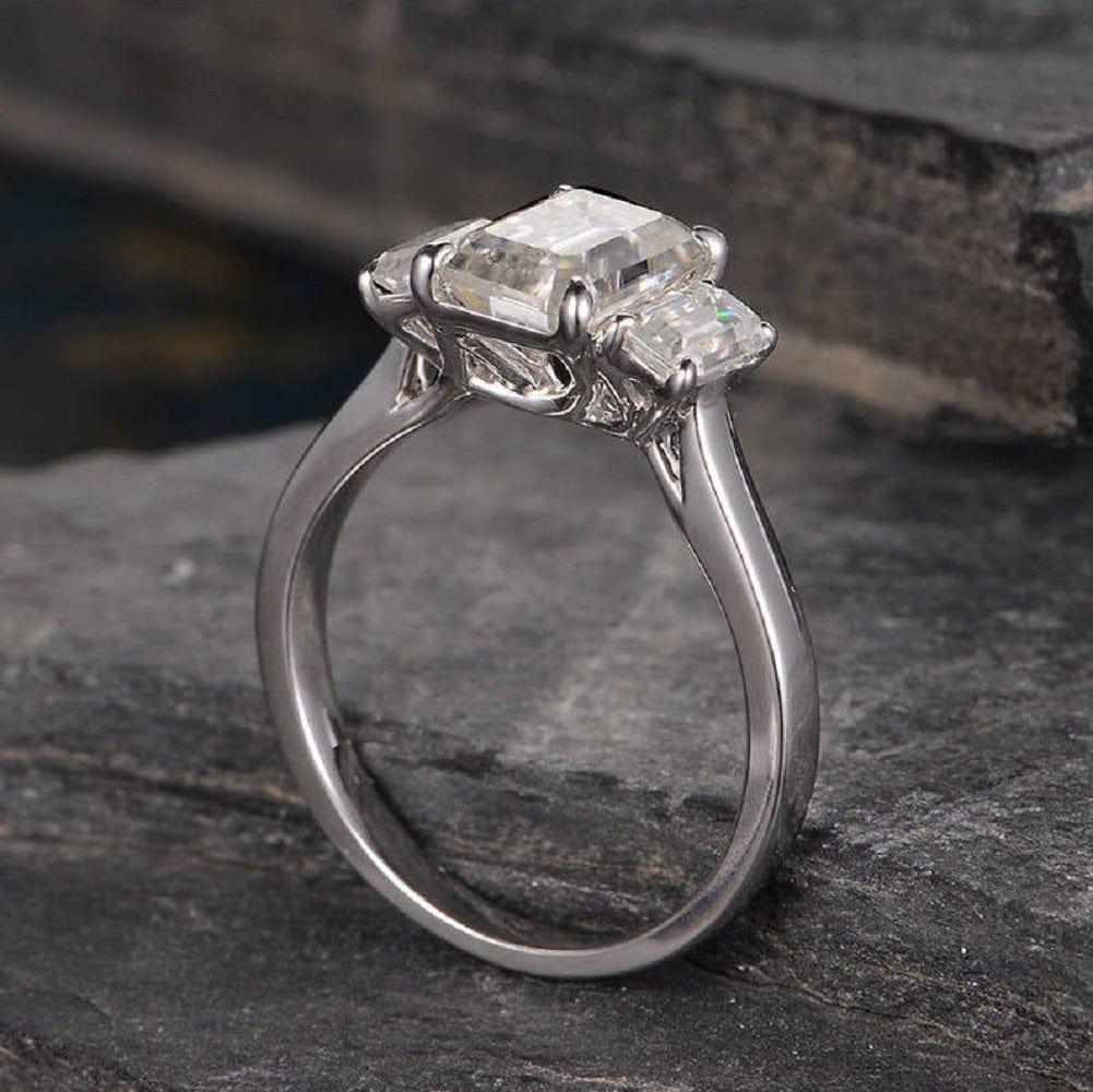 1.75CT Emerald Cut Three Stone White Gold Antique Women Moissanite Engagement Ring - JBR Jeweler