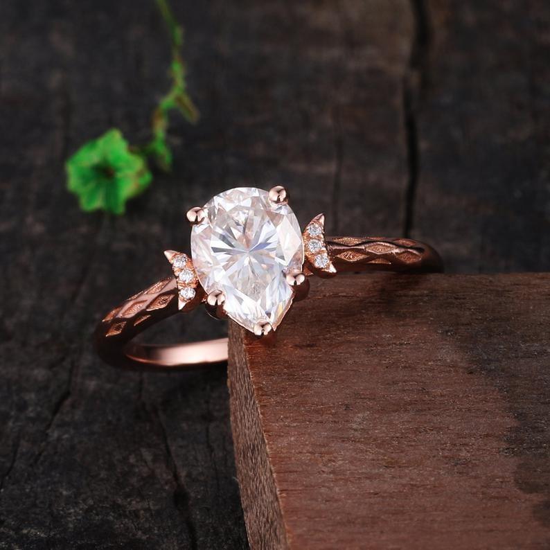 1.80CT Pear Cut Vintage Wedding Anniversary Promise Rose Gold Moissanite Ring - JBR Jeweler