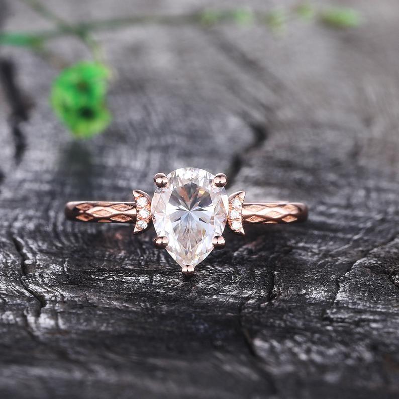 1.80CT Pear Cut Vintage Wedding Anniversary Promise Rose Gold Moissanite Ring - JBR Jeweler