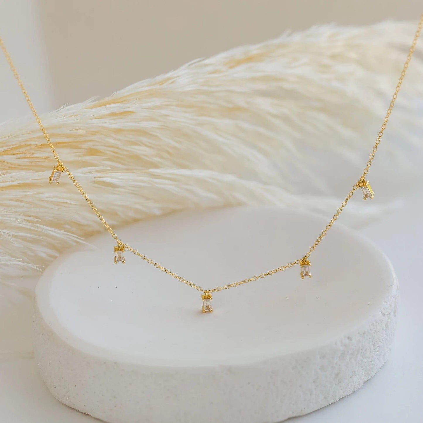 14k Gold Baguette Shaped Moissanite Diamond Dangling Necklace - JBR Jeweler