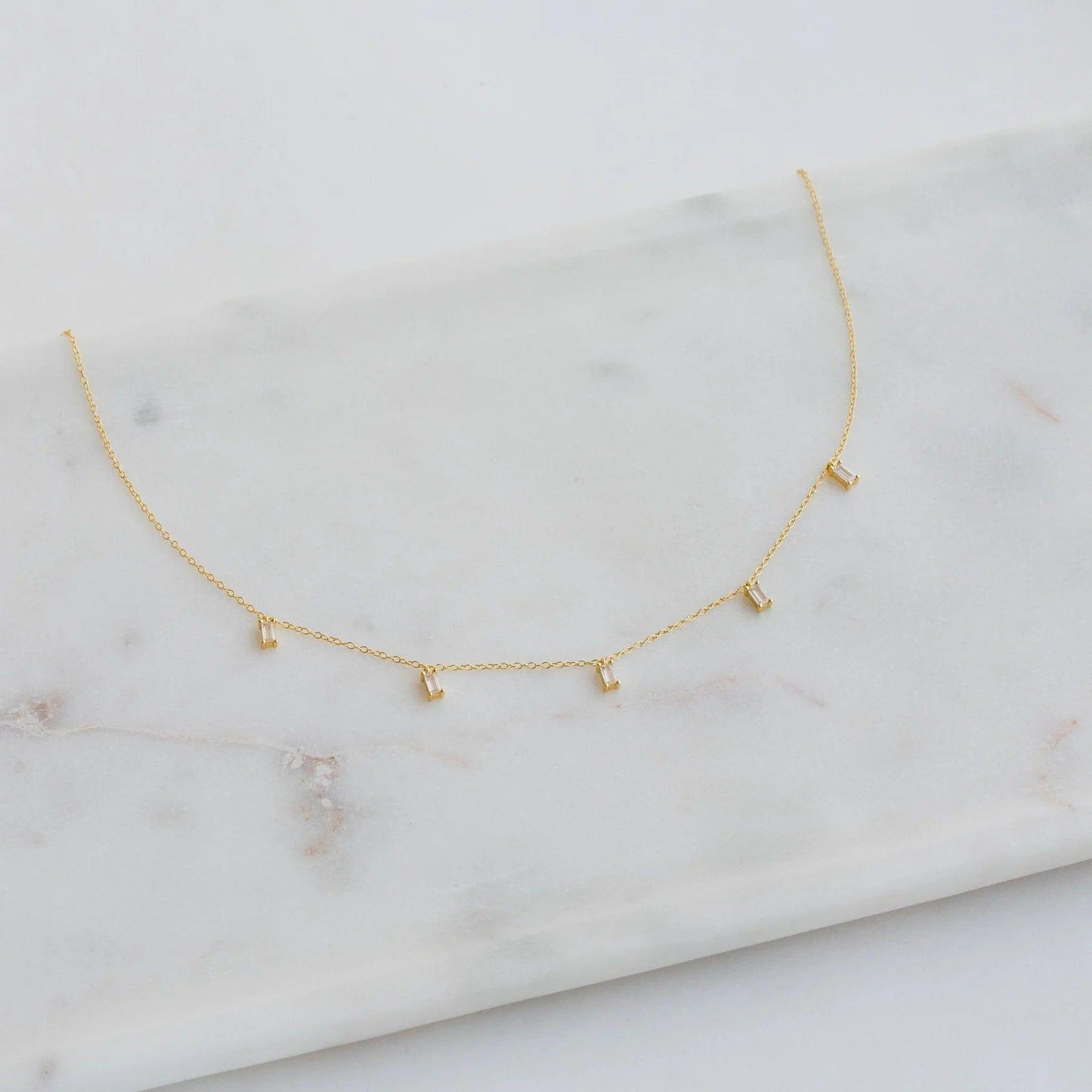 14k Gold Baguette Shaped Moissanite Diamond Dangling Necklace - JBR Jeweler