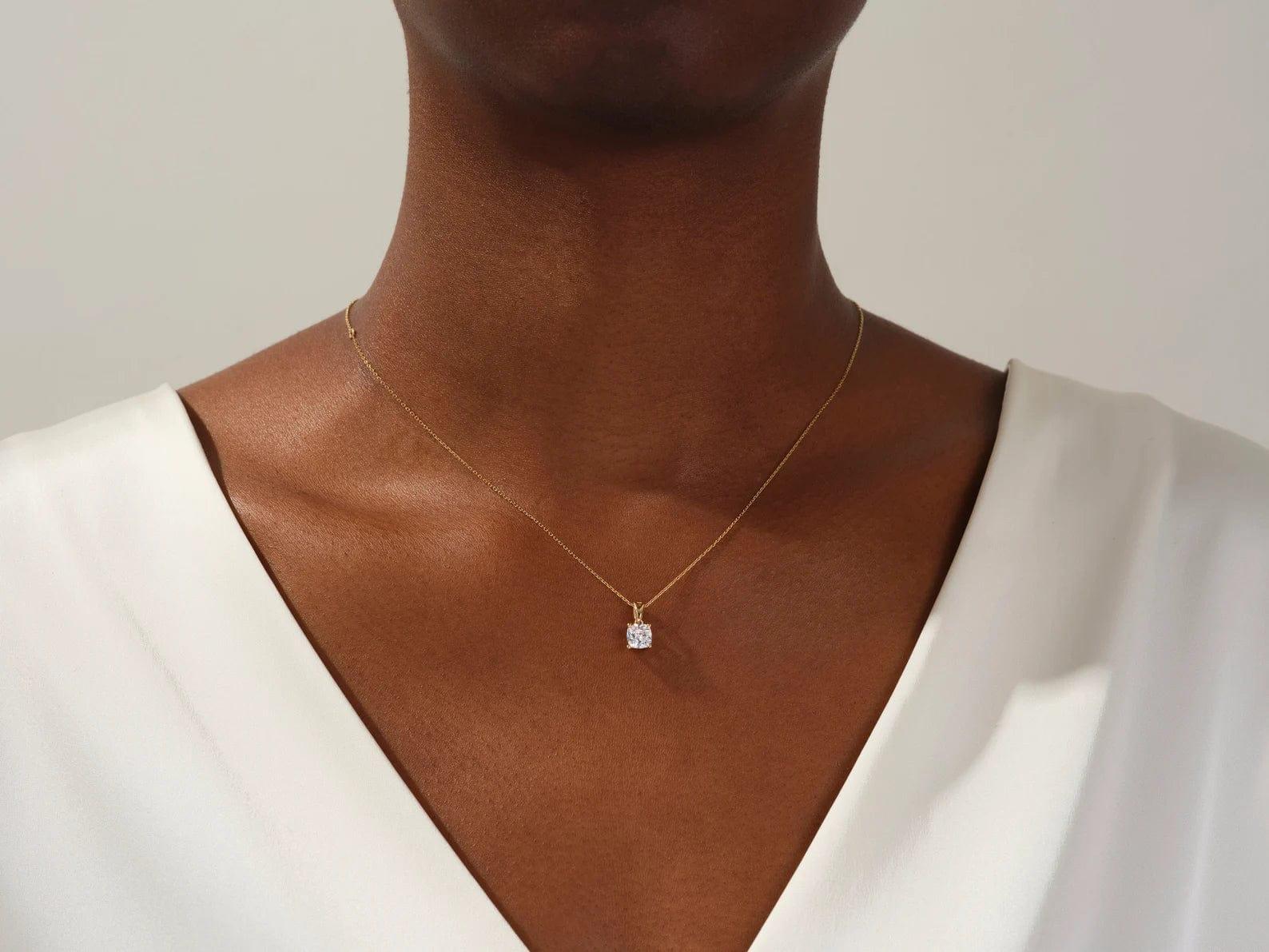14k Gold Cushion Shaped Solitaire Moissanite Diamond Pendant Necklace - JBR Jeweler